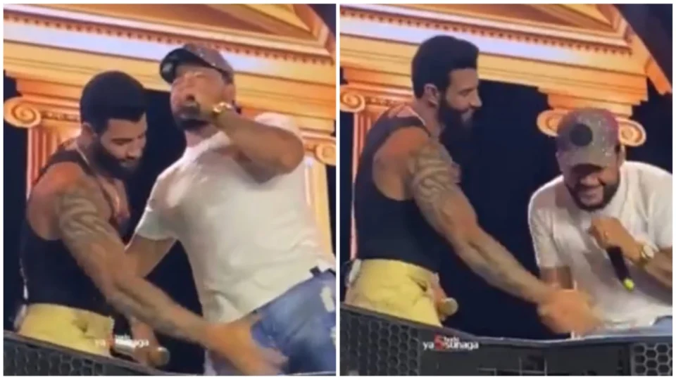 VÍDEO: Gusttavo Lima pega amigo desprevenido durante show e viraliza da web