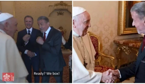VÍDEO: Sylvester Stallone visita Vaticano, e Papa Francisco arranca risadas ao fazer gesto de boxe