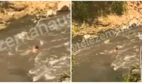 VÍDEO: moradores flagram pessoa tomando banho em igarapé de Manaus