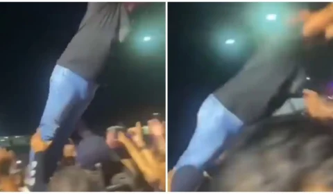 VÍDEO: prefeito de Senador Pompeu se joga na plateia e cai no chão em festa