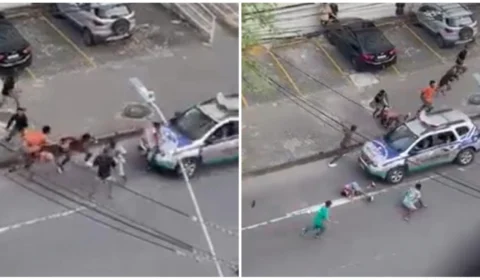 VÍDEO: viatura da PM atropela grupo de homens e interrompe briga em Recife