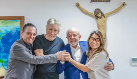 Lula e Janja recebem Roger Waters e Paulo Miklos no Palácio do Planalto