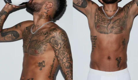 Neymar Jr. posa para marca de roupas de Kim Kardashian