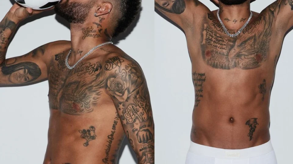 Neymar Jr. posa para marca de roupas de Kim Kardashian
