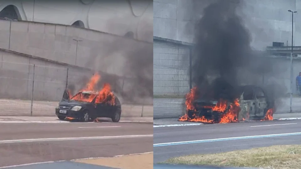 VÍDEO: veículo fica em chamas em frente a Arena da Amazônia em Manaus 