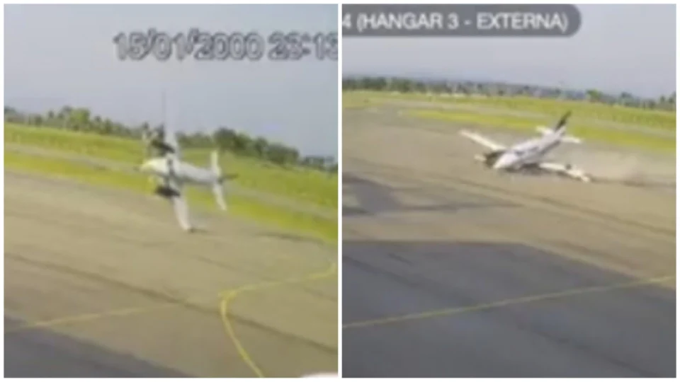 VÍDEO: asa de aeronave bate em pista e colisão causa explosão em Cuiabá-MT