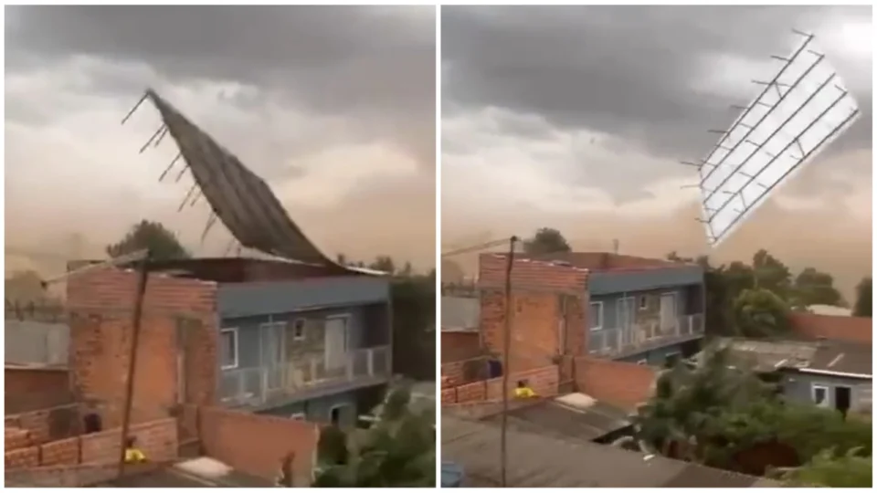 VÍDEO: telhado quase atinge homem durante ventania em Sumaré-SP