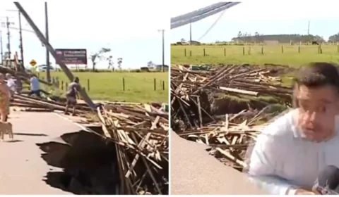 VÍDEO: repórter quase é atingido por poste de luz durante gravação