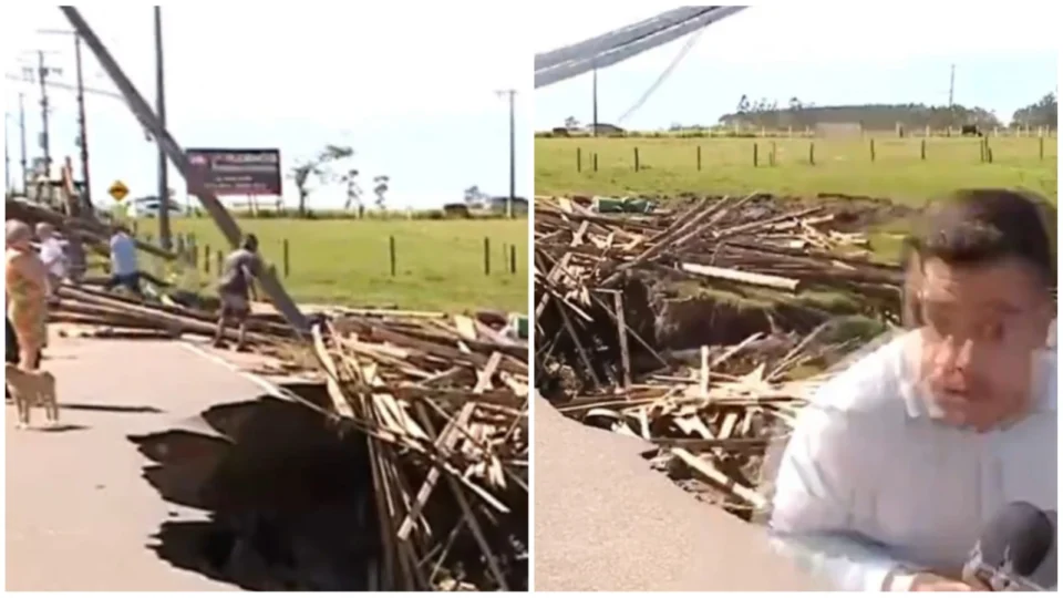 VÍDEO: repórter quase é atingido por poste de luz durante gravação