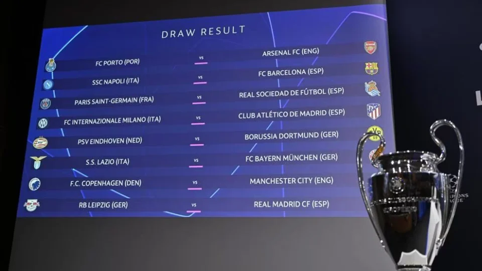 Sorteio define confrontos das oitavas de final da Liga dos Campeões