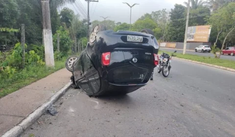 Motorista dorme ao volante e capota na Avenida do Turismo, em Manaus