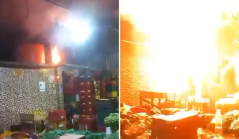 VÍDEO: incêndio atinge boxes na Feira da Manaus Moderna