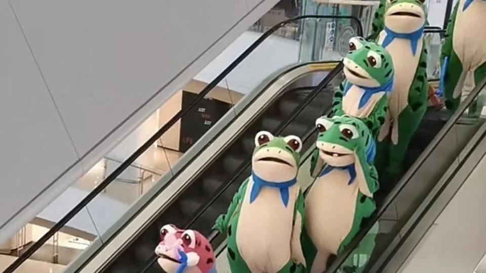 Vendedores vestidos de ‘sapo triste’ invadem as ruas da China