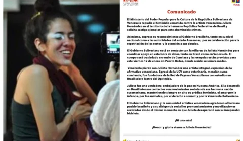 Venezuela pede punição exemplar pela morte da artista no Amazonas