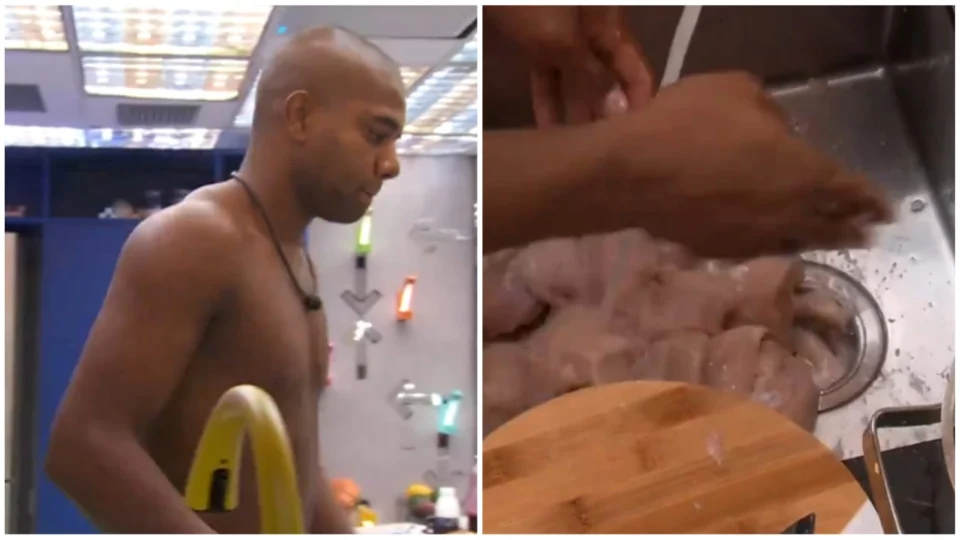 BBB 24: Davi lava frango na pia e web reage: ‘ao molho de ralo’