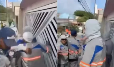 VÍDEO: terceirizados da Enel tentam derrubar portão de cliente
