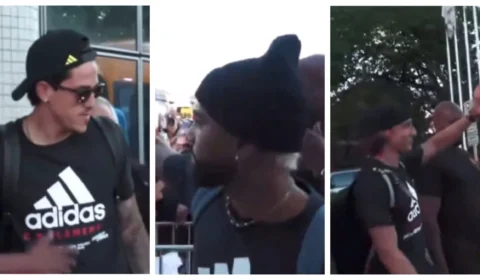 VÍDEO: Pedro, Gabigol e David Luiz vão para galera, em Manaus