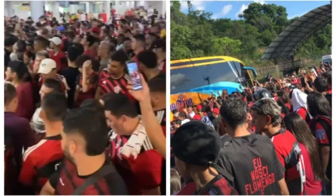 VÍDEOS: Flamengo é recebido com festa rubro-negra, em Manaus
