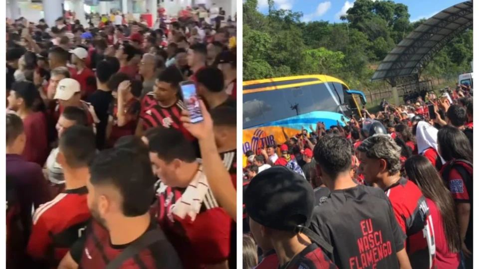 VÍDEOS: Flamengo é recebido com festa rubro-negra, em Manaus