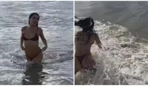 VÍDEO: Jade Picon viraliza ao levar ‘caixote’ em vídeo sensual na praia; veja