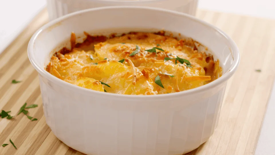 Batata gratinada com queijo e presunto