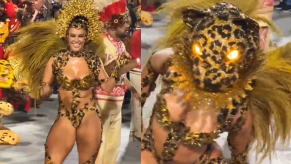 VÍDEO: Paolla Oliveira surpreende ao se transformar em onça na Sapucaí