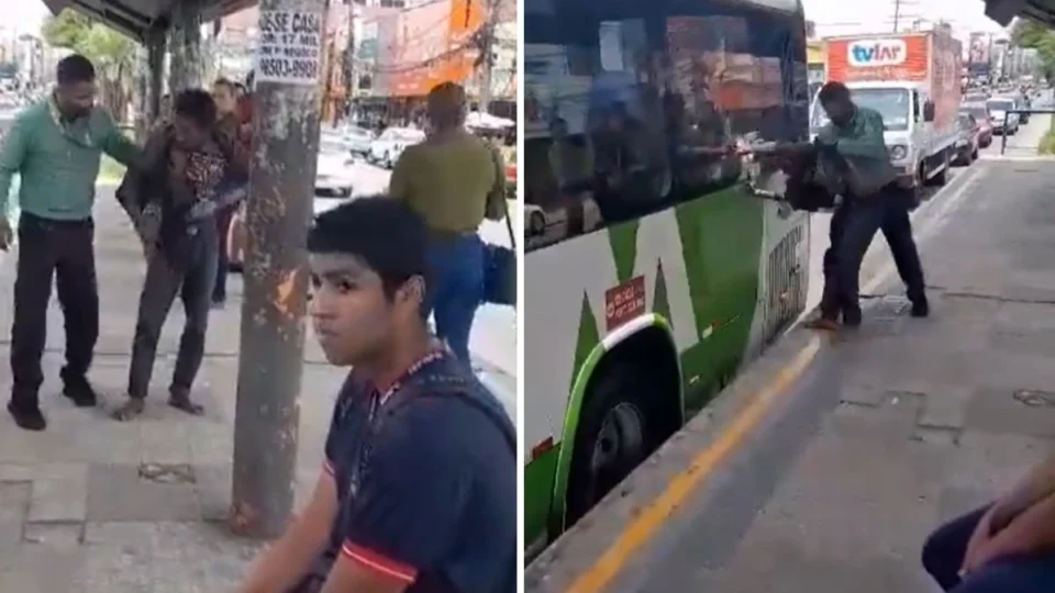 VÍDEO: morador de rua joga pedra em ônibus e motorista tem reação inesperada em Manaus