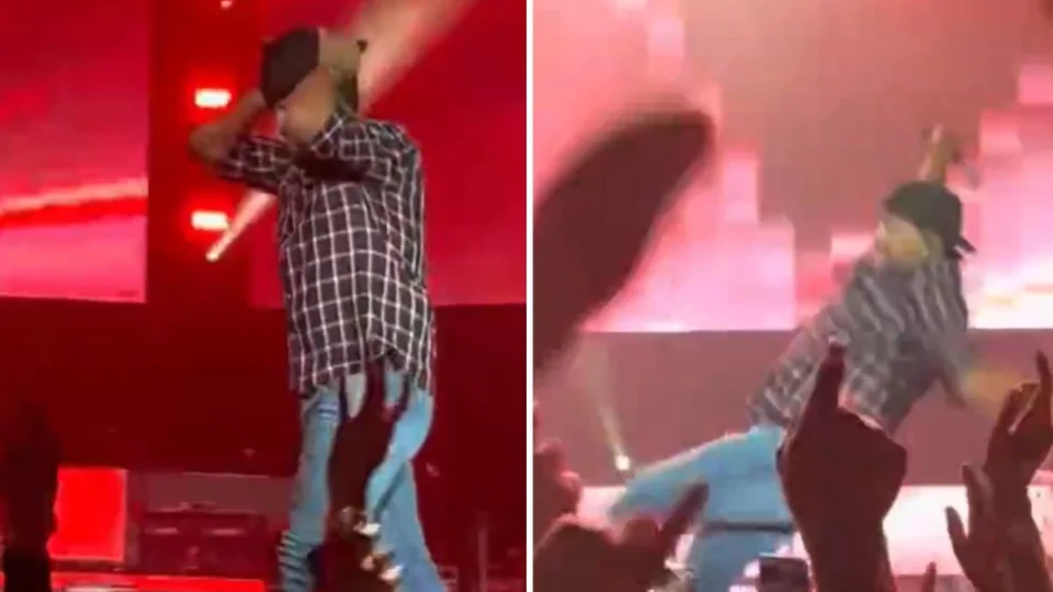 VÍDEO: cantor escorrega em celular de fã durante show e momento viraliza