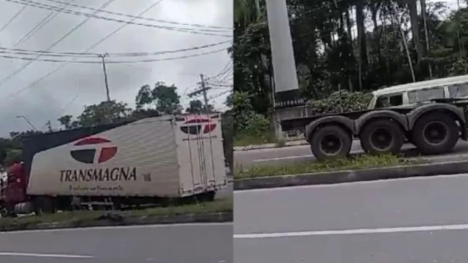 VÍDEO: caminhão se despedaça perto da barreira Santa Etelvina em Manaus