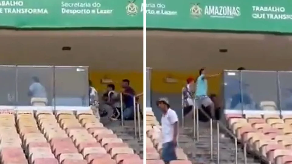 Vídeo flagra pancadaria entre torcedores do Alvorada e Manaus