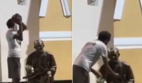 VÍDEO: homem vandaliza imagem de Padre Cícero e é preso no Ceará