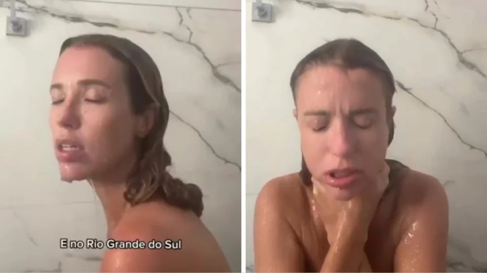 Atriz gera revolta ao recitar poema embaixo do chuveiro como apoio ao RS