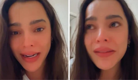 Emilly Araújo chora ao falar sobre casa no RS: ‘debaixo d’água’