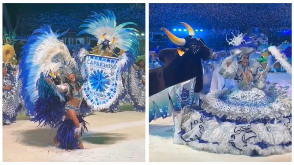 Festival de Parintins: porta-estandarte e sinhá do Caprichoso brilham na 2ª noite