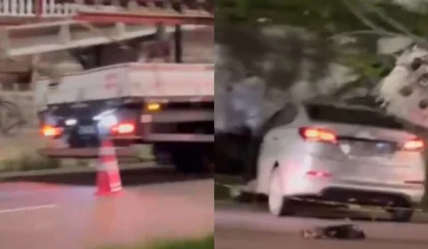 VÍDEO: Poste cai sobre carro e deixa dois feridos em Manaus