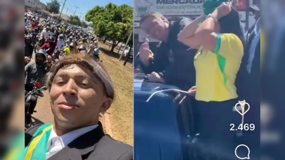 Vídeo: humorista do SBT recepciona Bolsonaro a caráter no TO