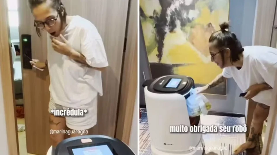 Robô entrega delivery na China e brasileira faz vídeo surpresa