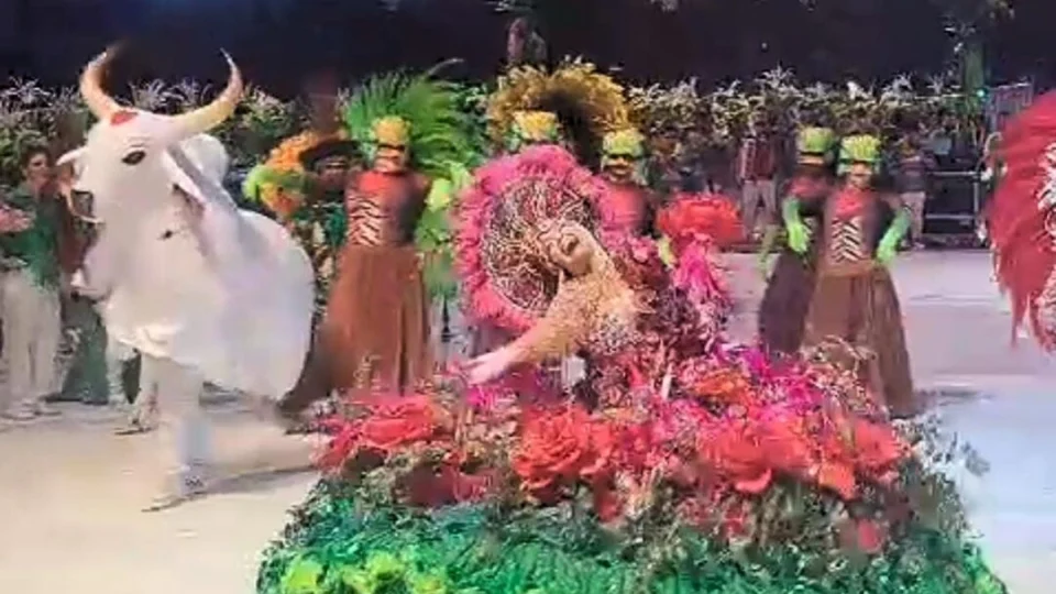 Festival de Parintins: Sinhazinha evolui com Garantido, que homenageia ribeirinhos