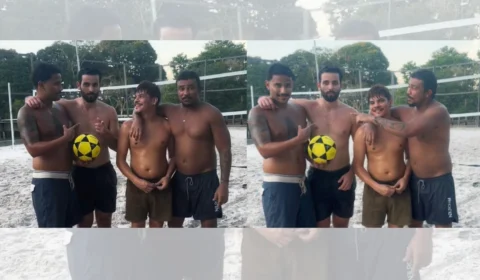 VÍDEO: Adanilo ‘recepciona’ Xamã, Pizane e Matteus com futevôlei