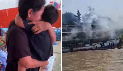 Mãe e filho se reencontram após incêndio de barco no AM; vídeo