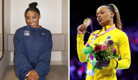 Simone Biles fala de Rebeca Andrade em documentário: ‘me assusta’