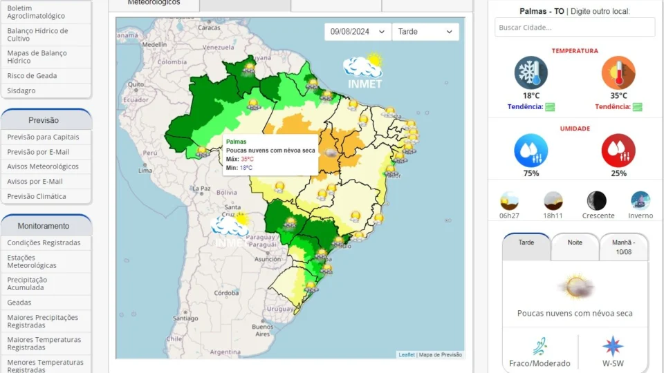 Previsão do tempo prevê máxima de 35° em Palmas