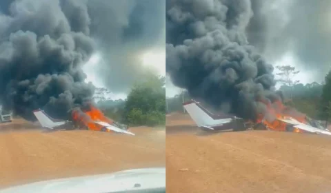 Avião monomotor cai e pega fogo na BR-319 no Amazonas