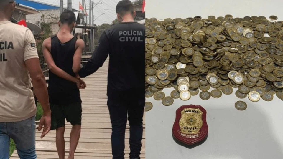 Jovem é preso no Amazonas suspeito do furto de R$ 1,6 mil em moedas