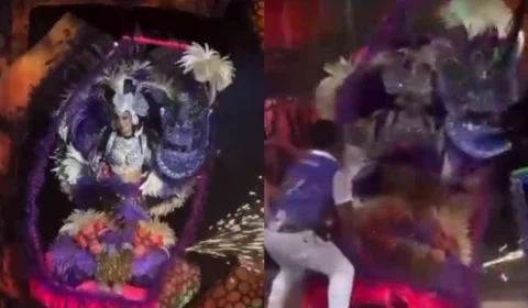 Porta-cores quase despenca de alegoria em Festival de Ciranda de Manacapuru; vídeo