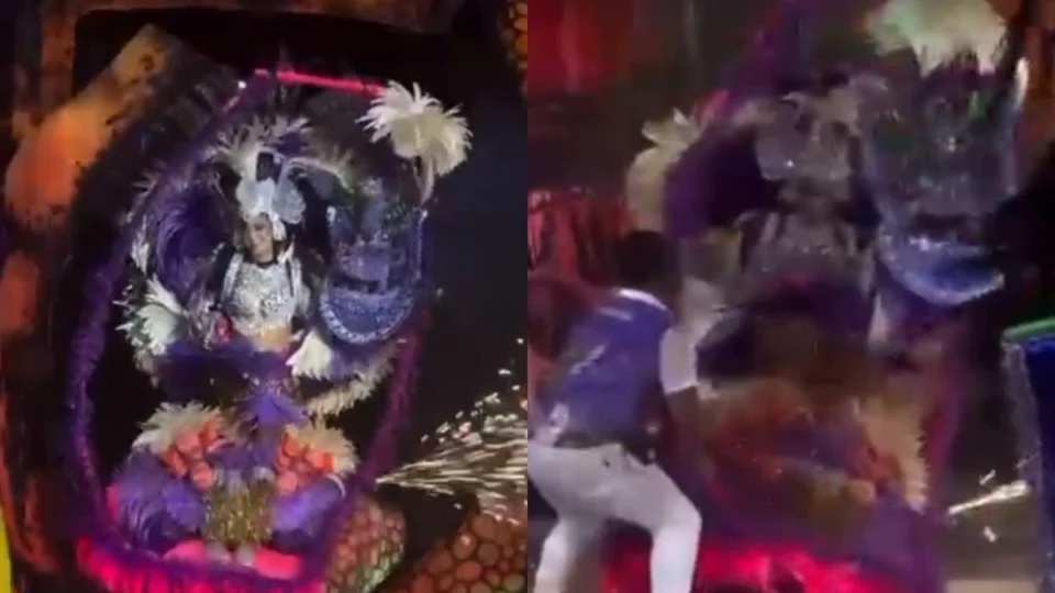Porta-cores quase despenca de alegoria em Festival de Ciranda de Manacapuru; vídeo