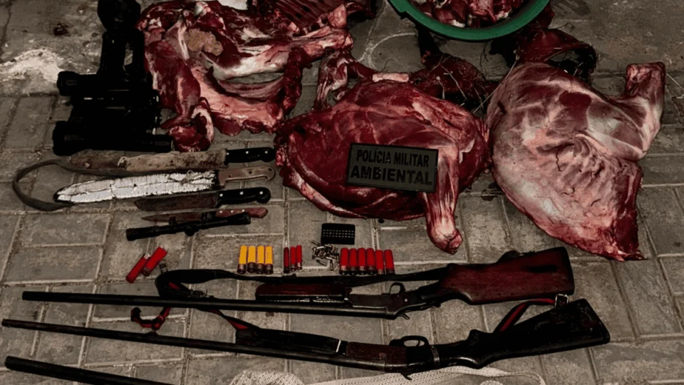 Homem com animais abatidos e armas em Cariri