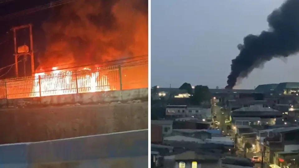 Incêndio atinge garagem de ônibus em Manaus e assume grandes proporções; confira vídeo