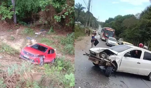 Acidente na AM-010: carro cai em barranco após colisão