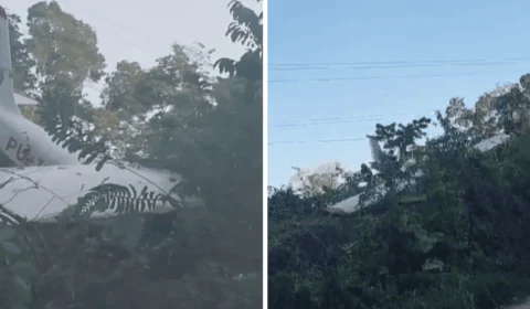 VÍDEO: Avião cai na BR-174 e quase atinge carros que passavam na rodovia